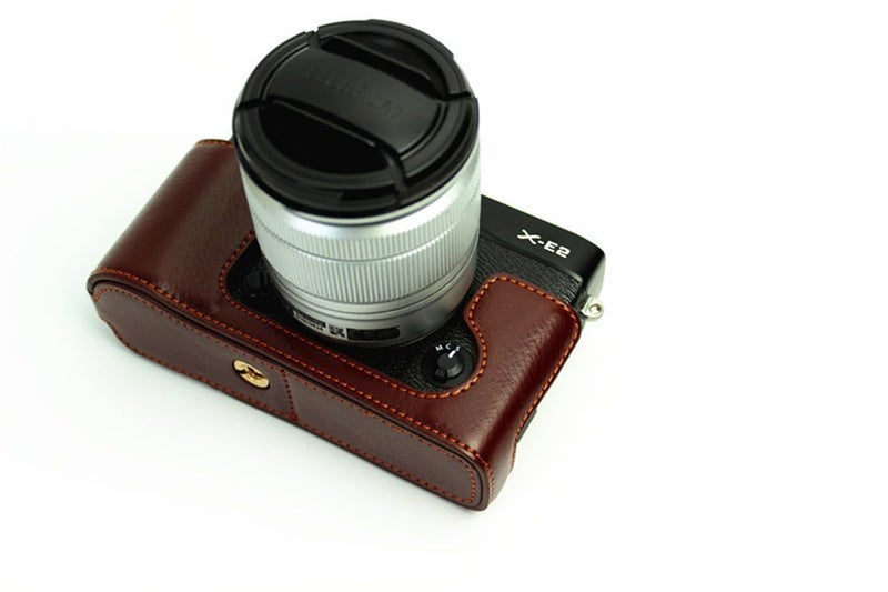 BolinUS XE1 Case, BolinUS Handmade Genuine Real Leather Half Camera Case Bag Cover for Fujifilm Fuji XE1 X-E1 XE2 X-E2 Opening Version + Hand Strap -Coffee - Image 2